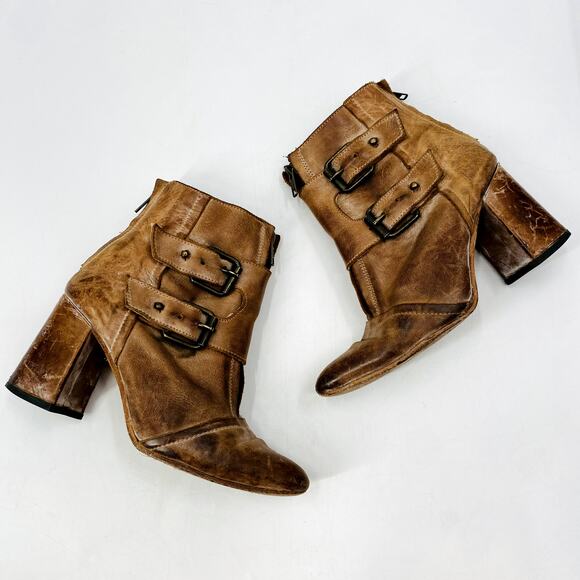 Freebird by Steven 6 Joey Tan Brown Buckle booties - Picture 1 of 9
